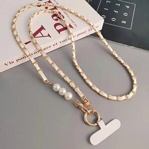 Faux Pearl & Faux Leather Crossbody Phone Lanyard